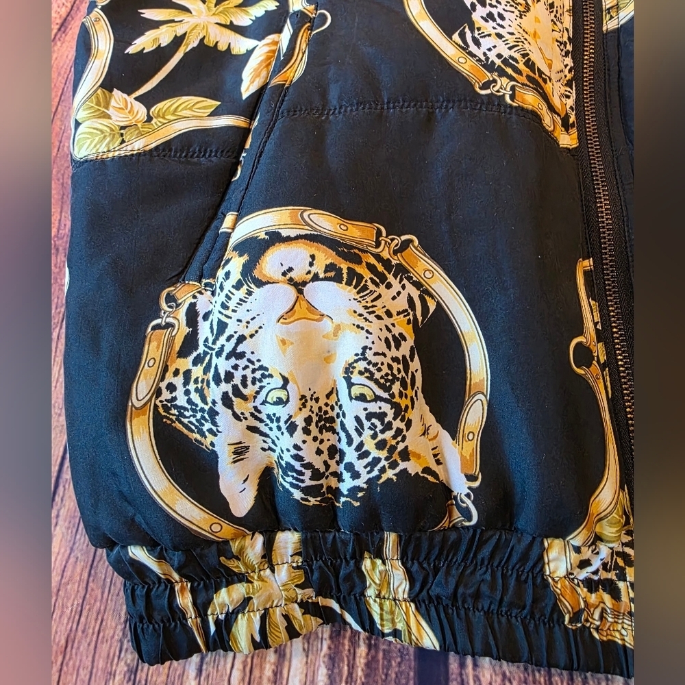 Stunt Vintage Size Small Oversized Silk Zip Leopard Print Jacket Versace Vibes - Picture 9 of 11